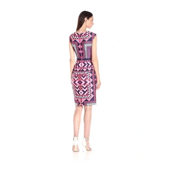 Vince Camuto Geometric Printed Bodycon Dress Sz 4 - Picture 2 of 11